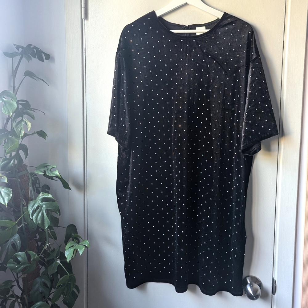 H&M Black Velvet Silver Studded Dress